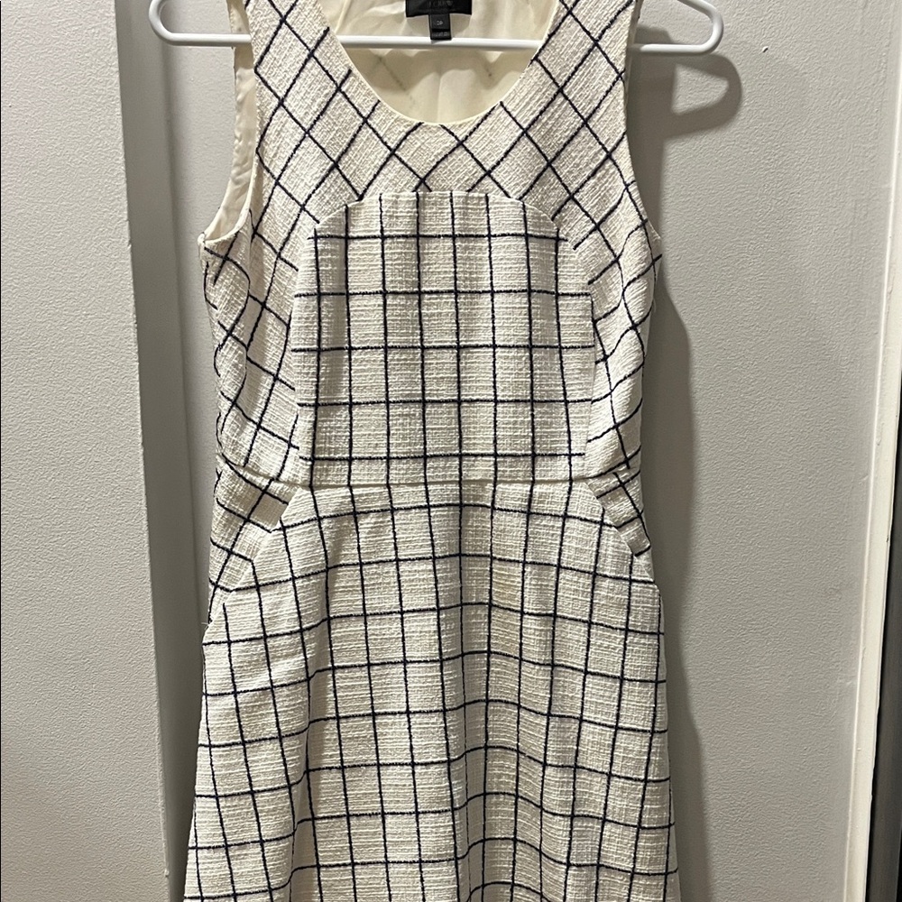 J. Crew White and Navy Blue Checkered Dress